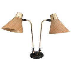 Midcentury Dual Lamp with Straw Shades