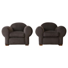 Superb Pair of Club Chairs, Upholstered in Pure Taupe Alpaca