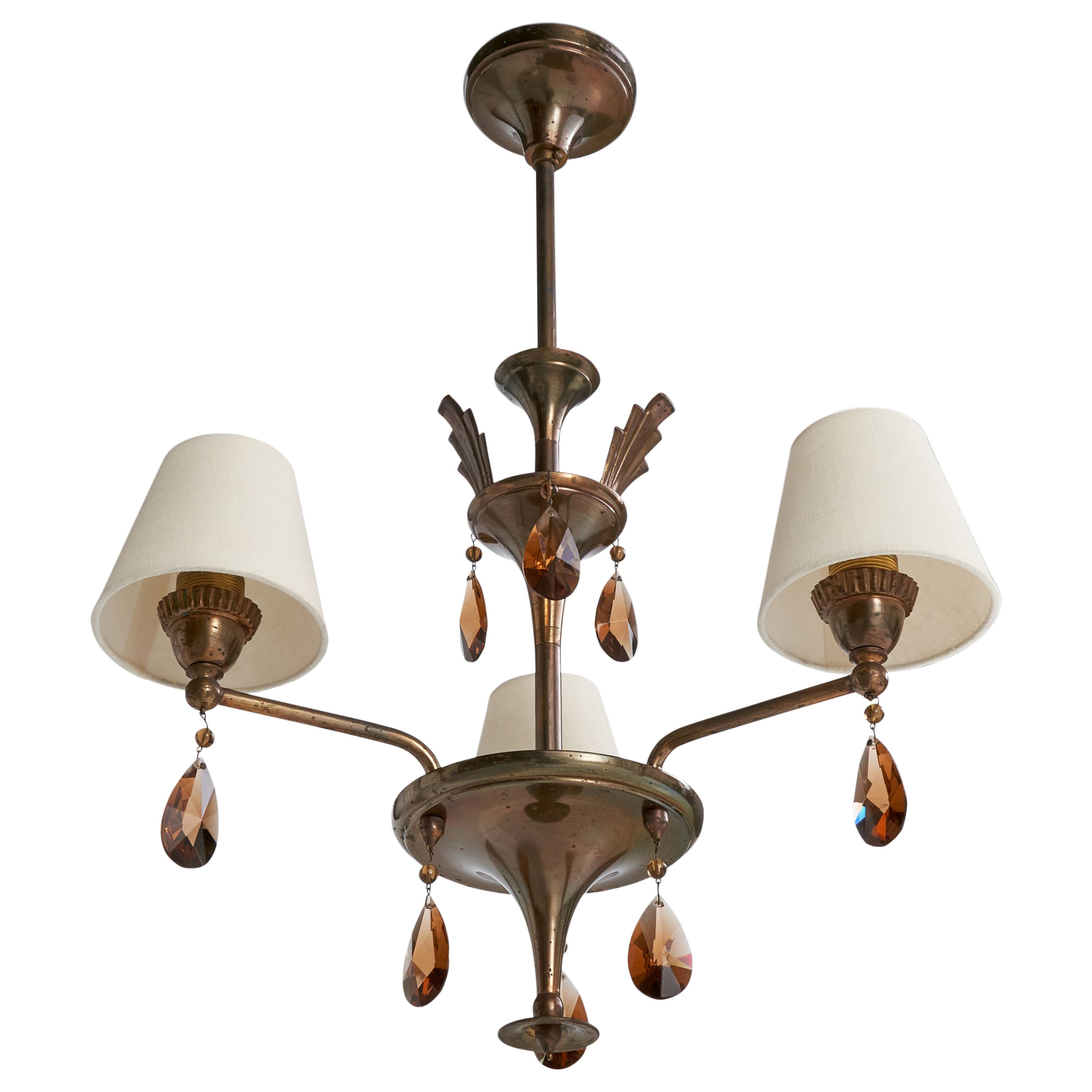 Designer svedese, lampadario, ottone, vetro, tessuto, Svezia, anni '1930
