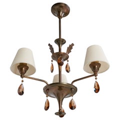 Designer svedese, lampadario, ottone, vetro, tessuto, Svezia, anni '1930