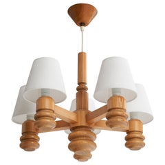 Schwedischer Designer, Kronleuchter, Kiefernholz, Stoff, Schweden, 1970er Jahre