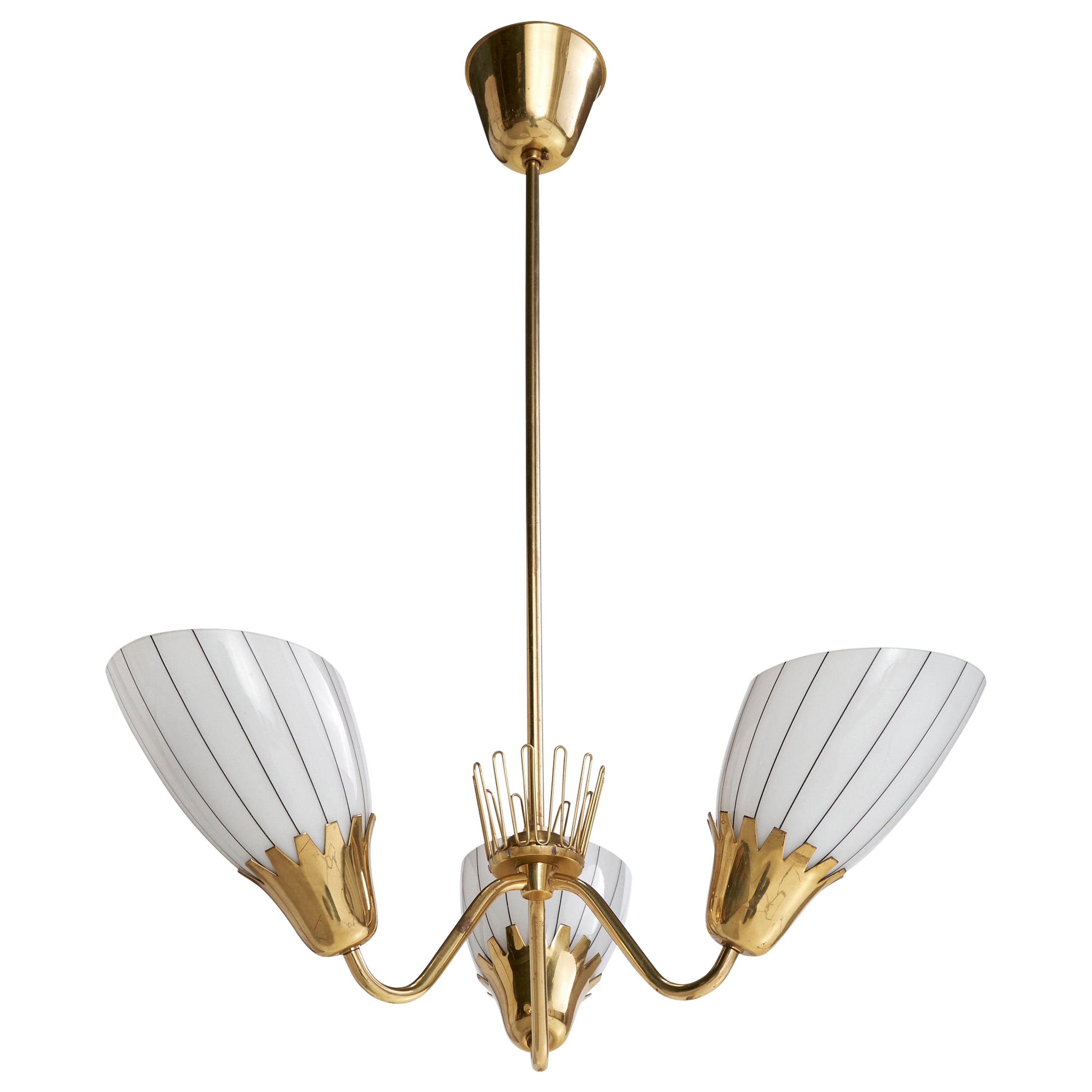 ASEA, Chandelier, Brass, Glass, Sweden, 1940s