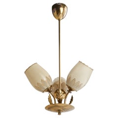 Finnish Designer, Chandelier, Brass, Glass, Finland, 1940s
