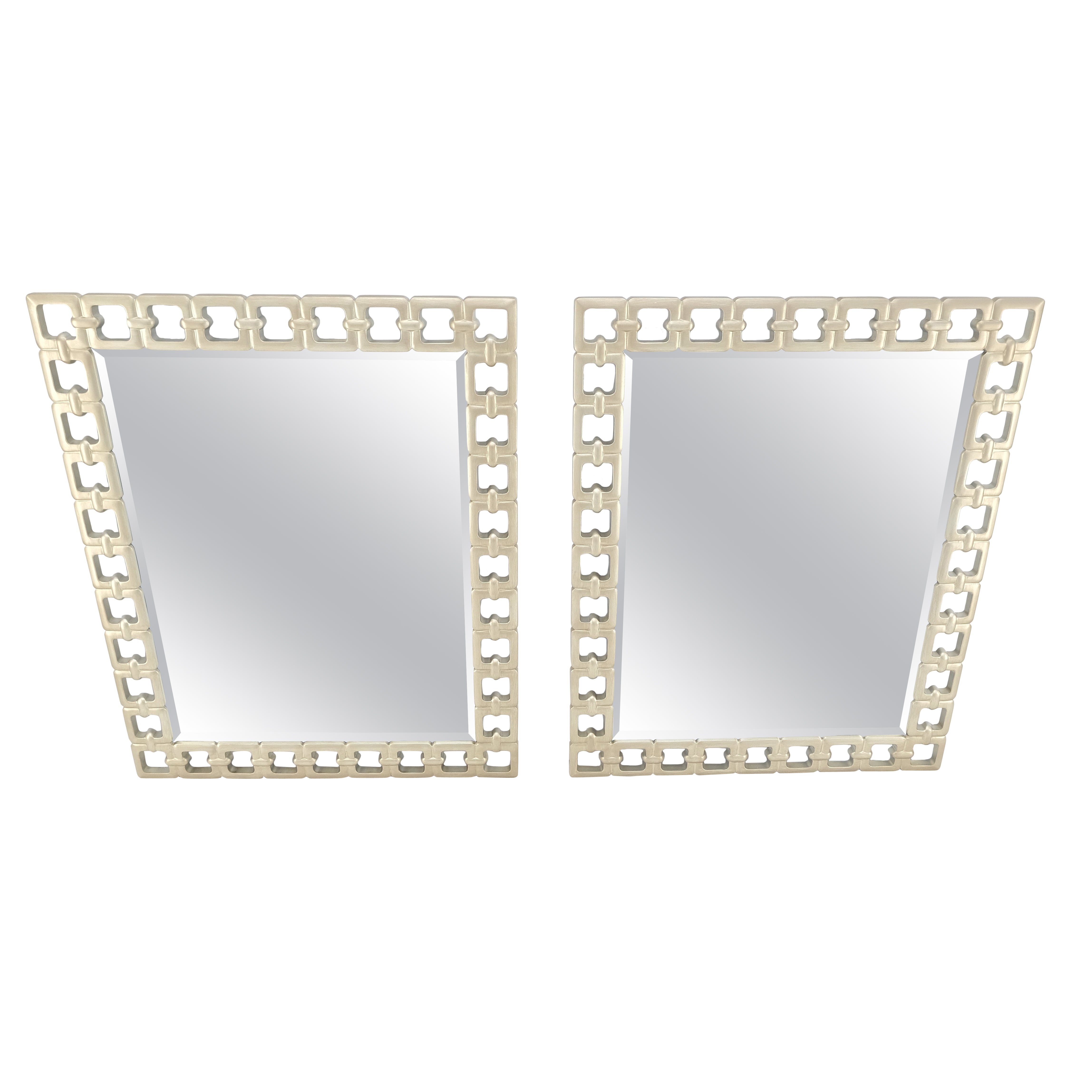 Pair of Silvered Chain Link Style Frames Rectangle Decorative Wall Mirrors MINT!