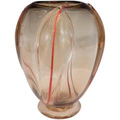 Large Murano Glass Amber Vase with Gold Leaf