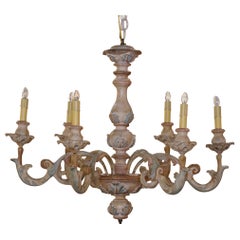 19th Century French Napoleon III Carved Polychrome & Painted 5-Light Chandelier