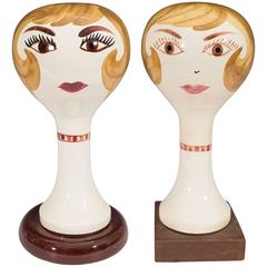 Vintage Pair of Stangl Ceramic Hat and Wig Stands