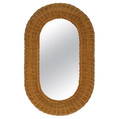 Vintage Oval Rattan Wicker Mirror, French Country Style