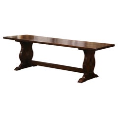 19th Century French Louis XIII Carved Elm Refectory Trestle Farm Table