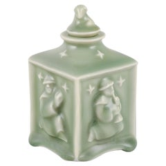 Jais Nielsen for Royal Copenhagen. Rare ceramic tea caddy. Celadon glaze.