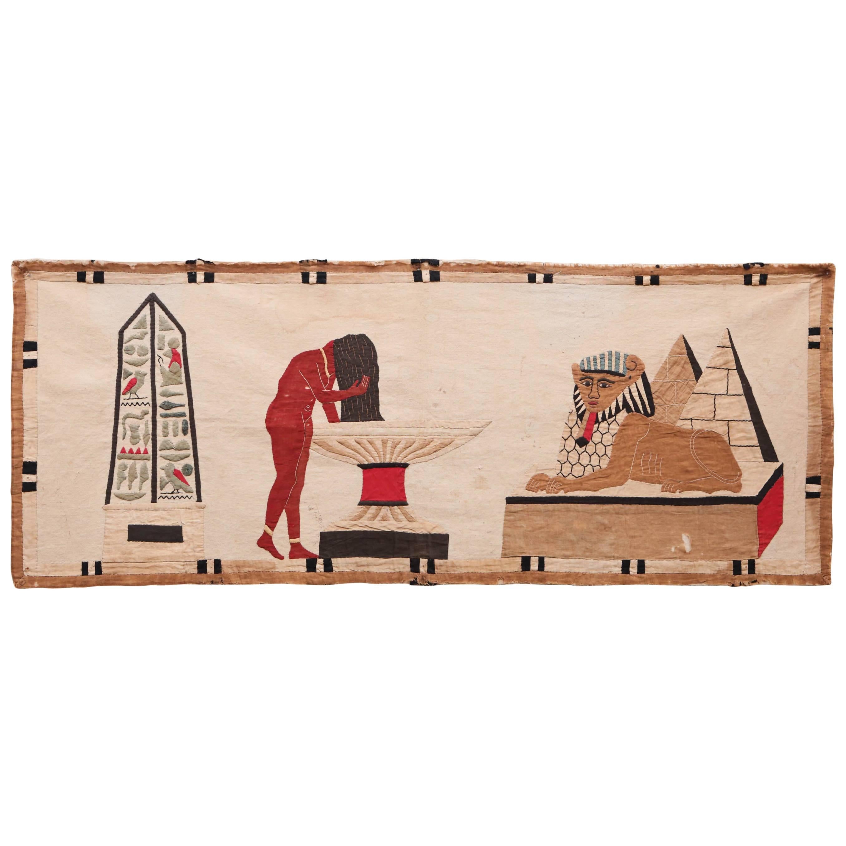 Egyptian Revival Applique Textile Panel For Sale