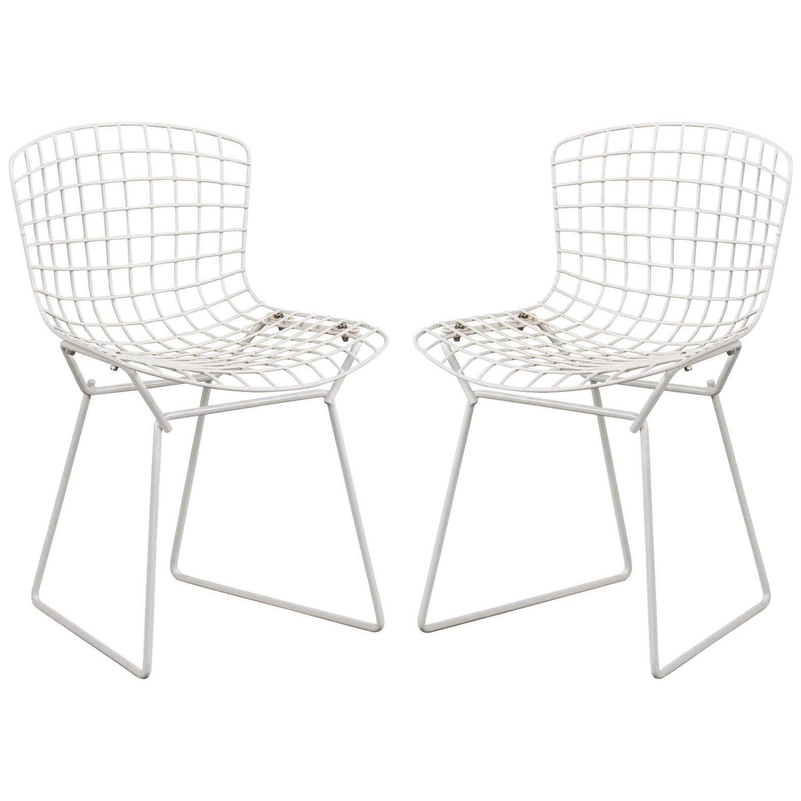 Early Children's Side Chairs by Harry Bertoia for Knoll in White Enamel, Pair