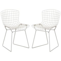 Early Children's Side Chairs by Harry Bertoia for Knoll in White Enamel, Pair