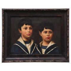 Antique Italian Small Portrait of Two Boys