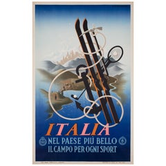 ITALIA 1935 Cartel publicitario italiano de viajes de esquí y deportes CASSANDRE