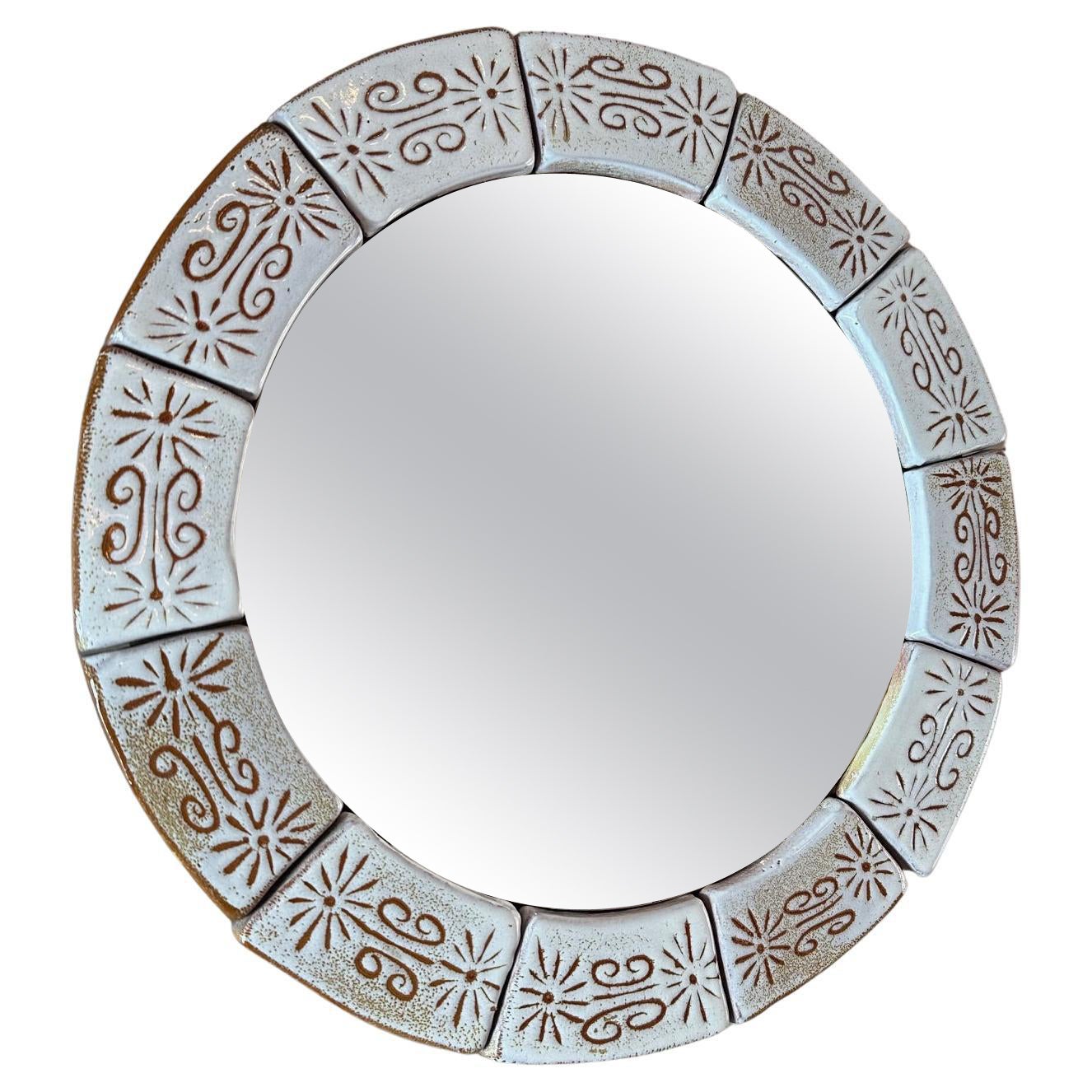 Mid-century French Ceramic Rounded Mirror, 1960s