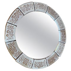 Miroir arrondi en céramique française du milieu du siècle, années 1960