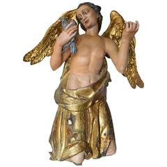 Antique German Polychrome Figure of an Angel