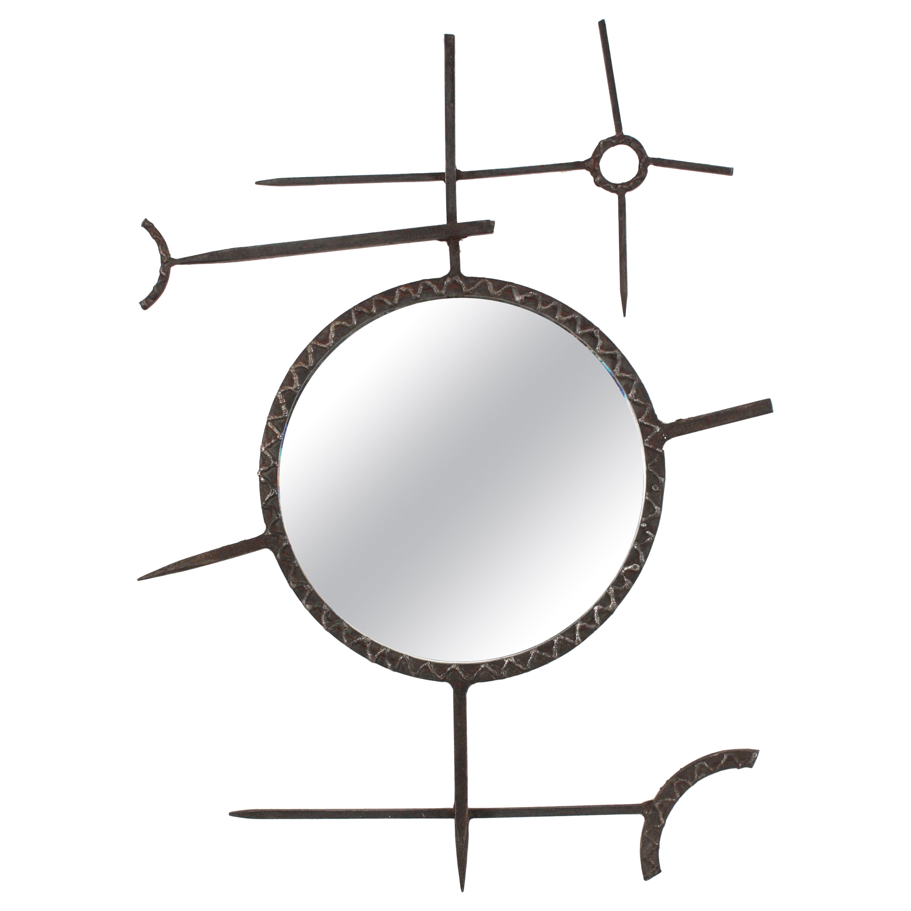 Brutalist Mirror in Wrought Iron, Joan Miró Inspired, Spain 1950s