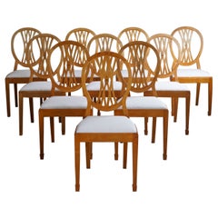Swedish Art Deco, Set of 10 Chairs in Birch, Early 20th Century, Gustavian Style