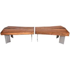 Large "Butterfly" Tables, Benches Black Walnut, Signed by artist