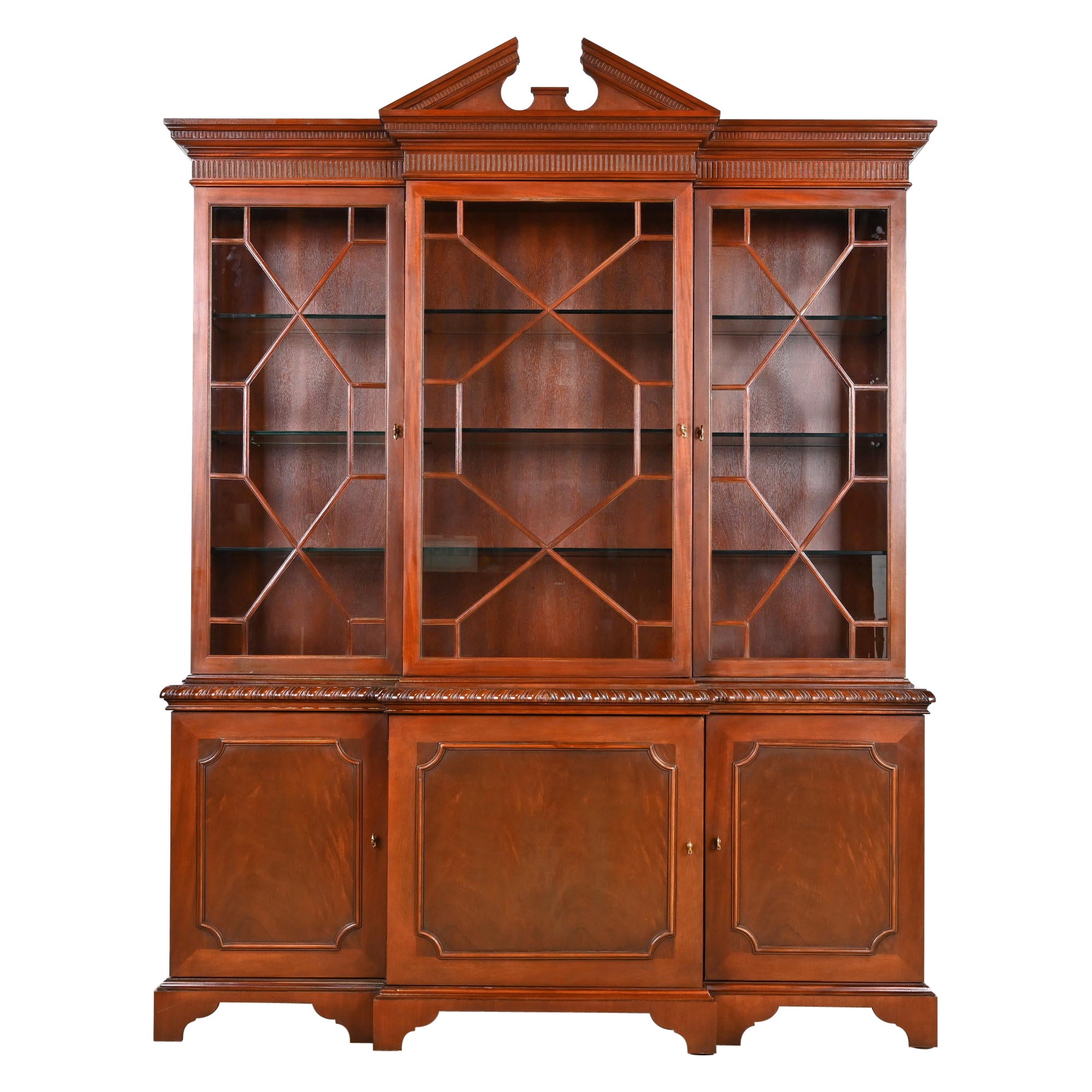 Baker Furniture Historic Charleston Chippendale Mahogany Breakfront Bookcase