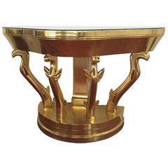 Mid-Century Gold Console Table with Glass Top 10