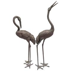 Pair of Life Size Bronze Cranes