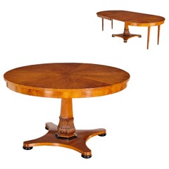 Mesa de Comedor Extensible Vintage Estilo Biedermeier de Nogal Figurado - Redonda a Ovalada