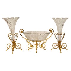 Antique French Baccarat Crystal and Gold Bronze 3 Piece Garniture, CIRCA 1890.