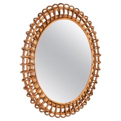 French Riviera Round Mirror in Bamboo and Rattan by Franco Albini, Italy 1960s