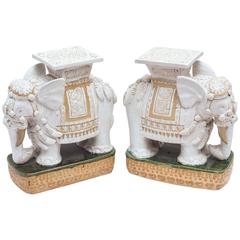 Vintage Pair of White Glazed "Elephant" Garden Seats