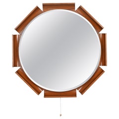 Italian Curved Teak Backlit Bevel Mirror by Ico Parisi for ISA, 1968