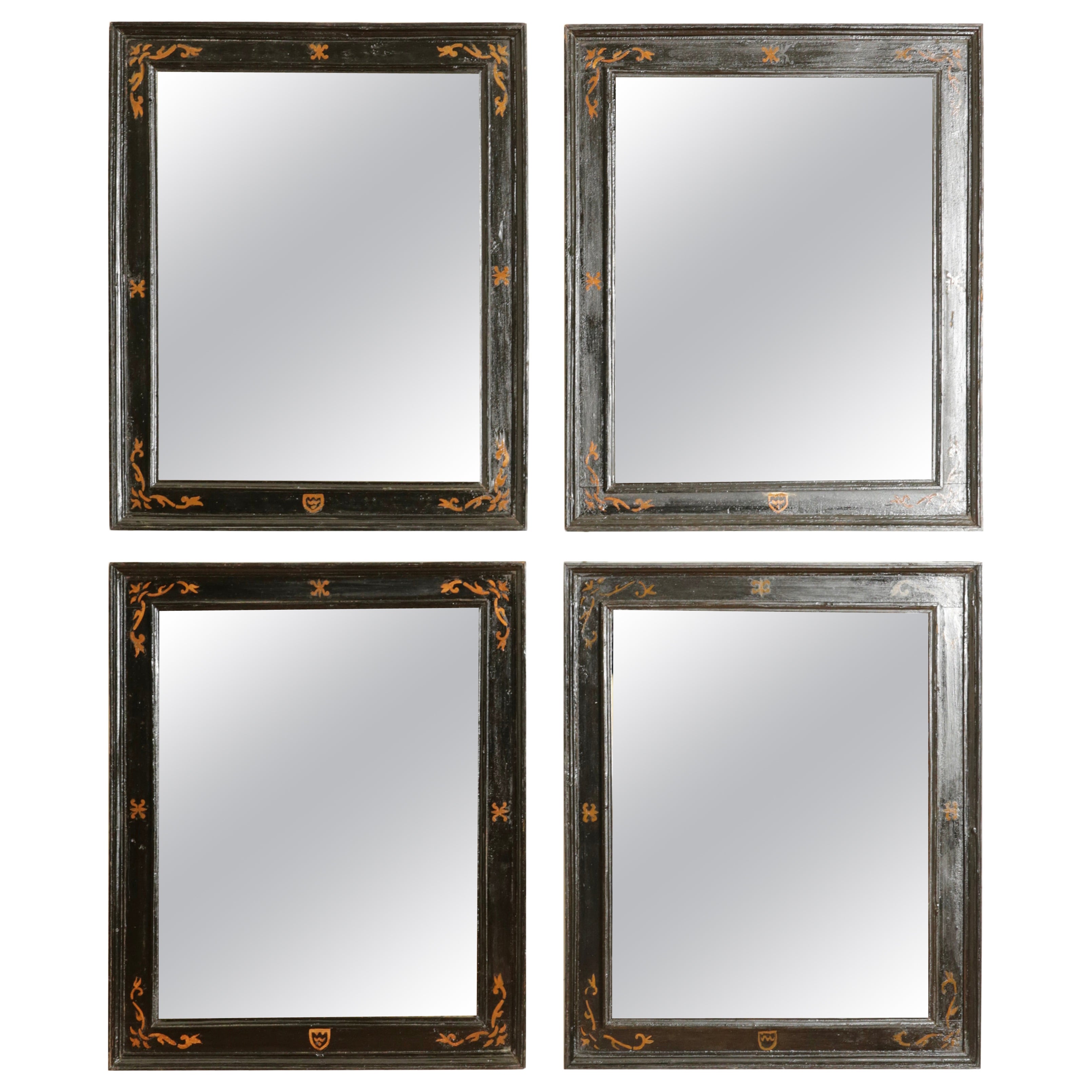 Group of 4 Spanish Neoclassic Ebonized & Painted Mirrors, early 19th century