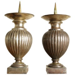 Pair Italian Silvered Metal Urn-Form Pricket Candleholders, 1st quarter 19th c.