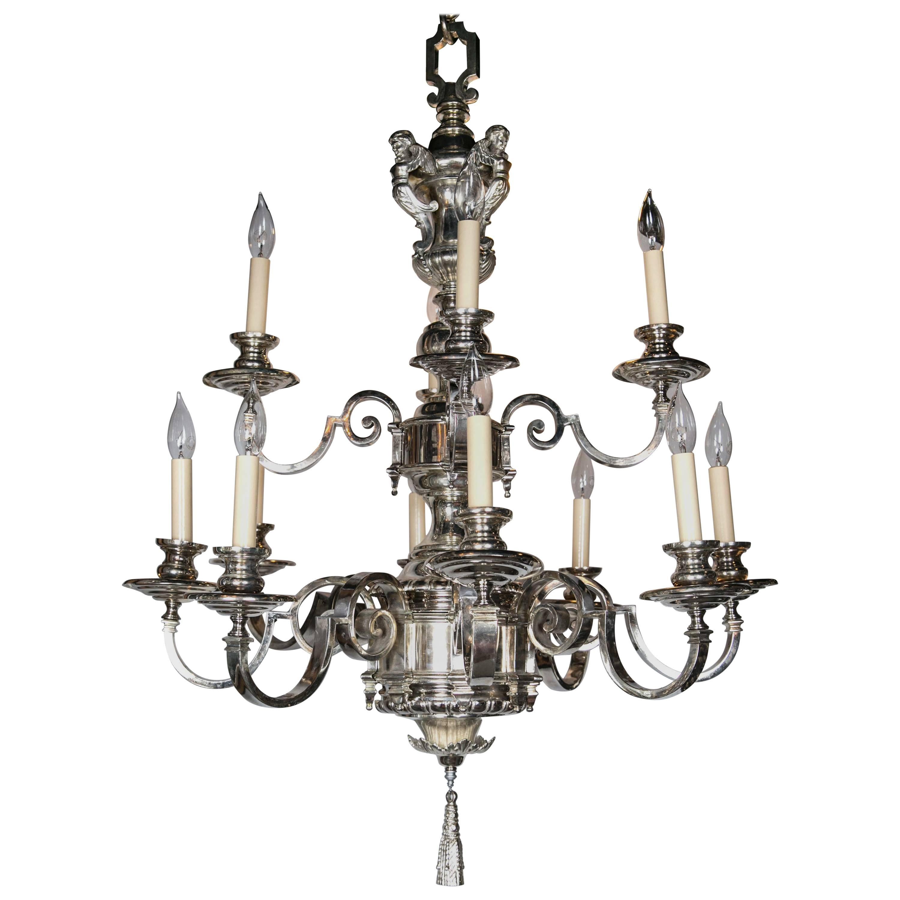 Silver Plated Caldwell Twelve-Light Chandelier For Sale