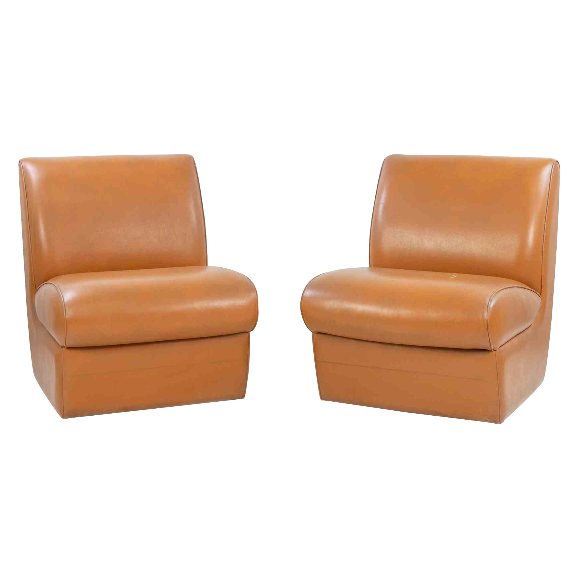Set of 2 Vintage Vinyl Leather Armchairs, 1980s