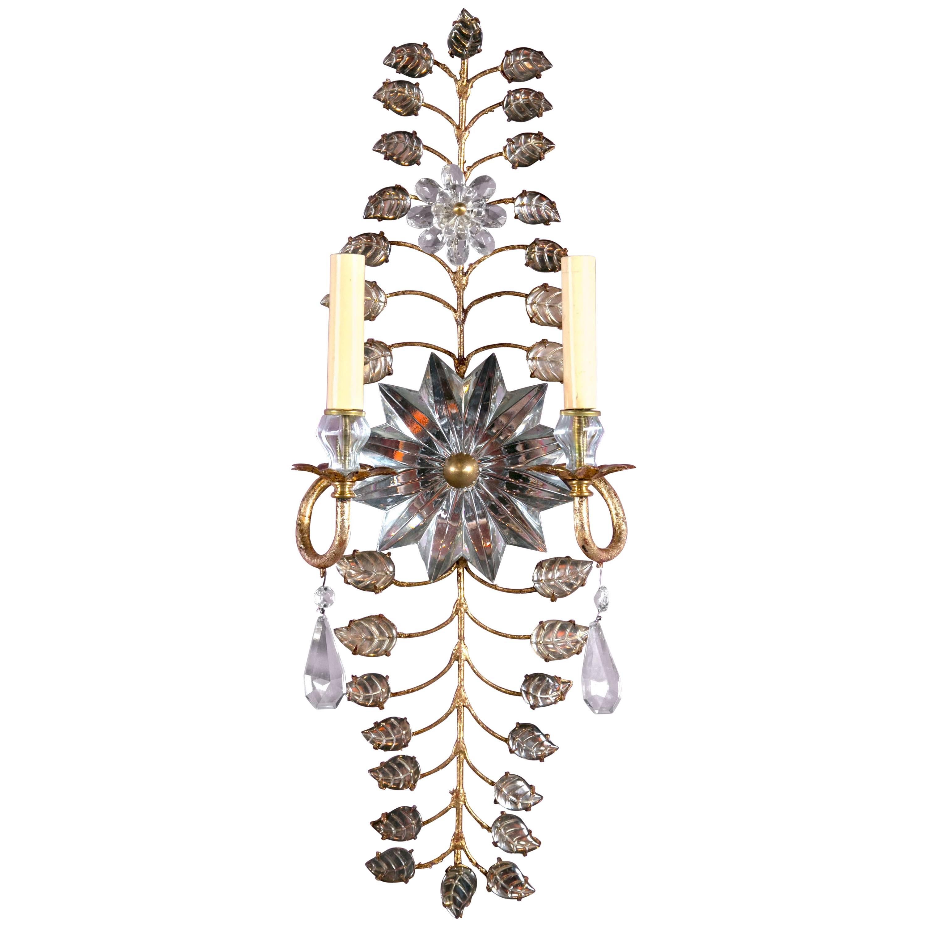 French Gilt Sconces with Mirrored Crystal Sunburst For Sale