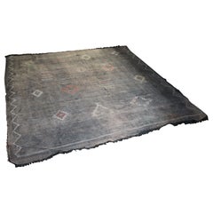 Late 20th Century Moroccan Cactus Silk Flat-Weave Kilim Sabra Black Large Rug