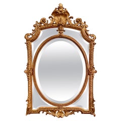 Antique Mirror francese in stile Luigi XVI intagliato con smussatura, circa 1890.