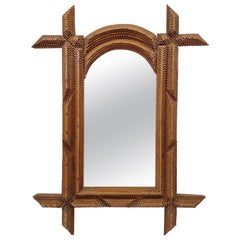 Wandspiegelrahmen, Tramp Volkskunst, reich verziert, selten geschwungen, 1890, Österreich