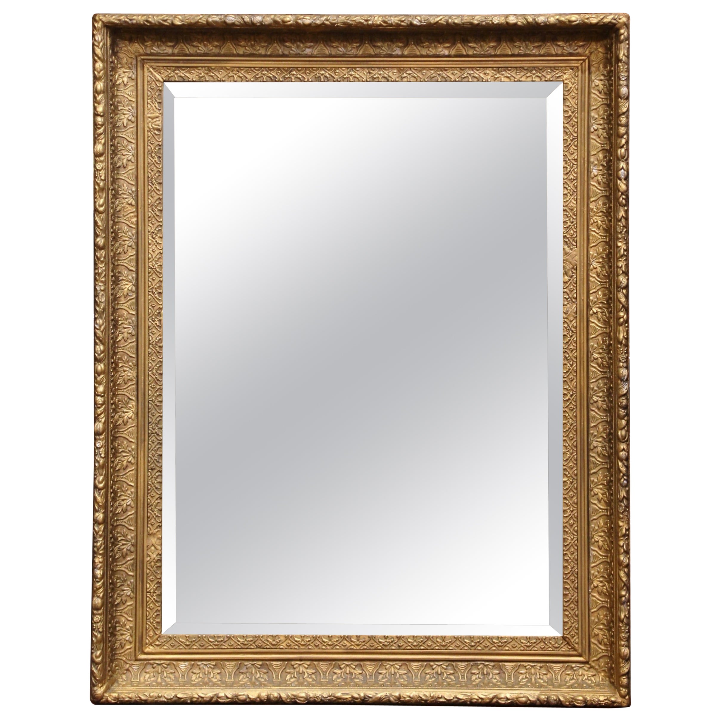 19th Century French Louis Philippe Giltwood Wall Mirror with Foliage Motifs