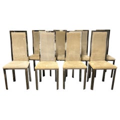 Conjunto de 8 sillas de comedor italianas de cromo y latón de los años 70 atribuidas a Romeo Rega