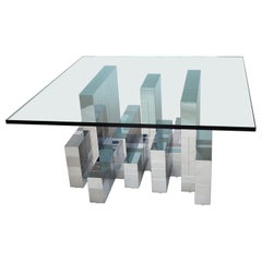 Paul Evans Glas Chrom Stadtbild Couchtisch für Directional 1970er