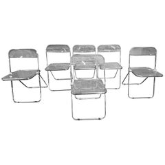 Set of 6 Vintage Clear Lucite and Chrome Plia Chairs by Castelli