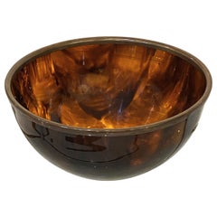Runde Schale aus Schildpatt- Lucite mit Messingkante aus Frankreich (Diamant 11)