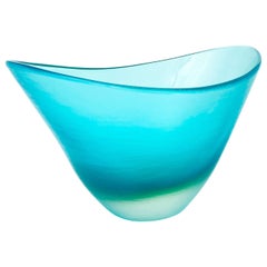 Paolo Venini Inciso large boat-Shaped Bowl Vase signed Murano, Italy Glass 1956