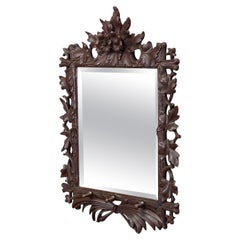 Antique Black Forest Mirror with Rustic Carvings ca. 1900