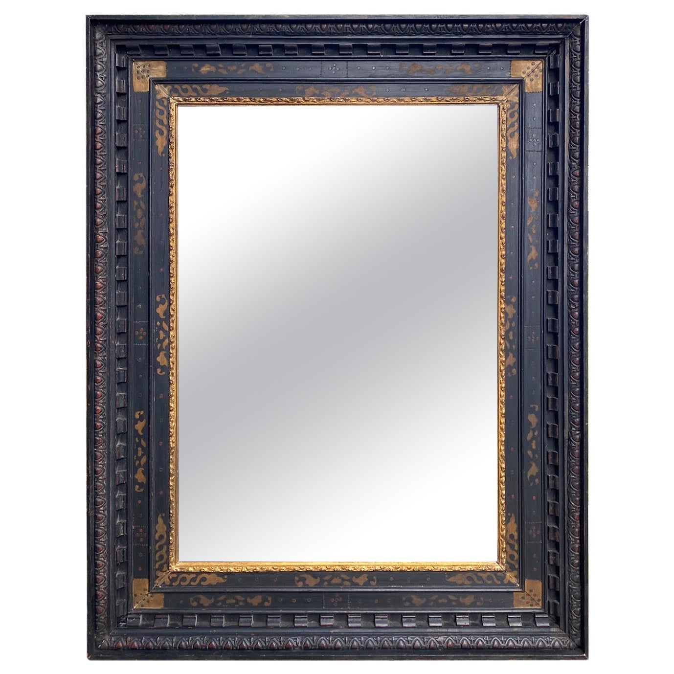 Grande specchio francese del XVI secolo dipinto con cornice