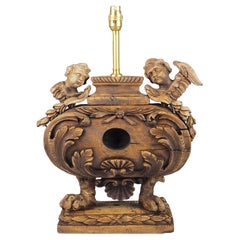 Antique 16th Century Carved Wood Reliquary Table Lamp
